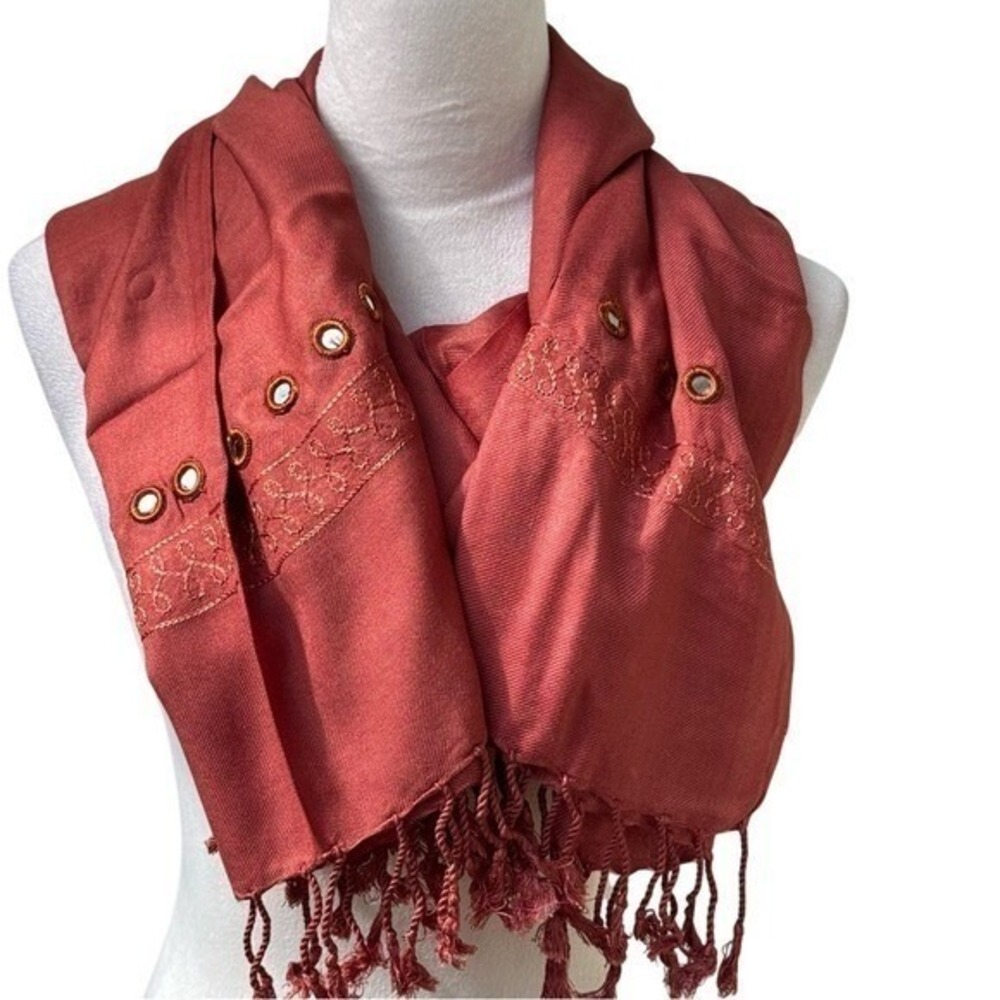 Women's Rust Colored Shawl/Wrap.Size 66L X‎ 31W.Seqin Embellishing on bot…